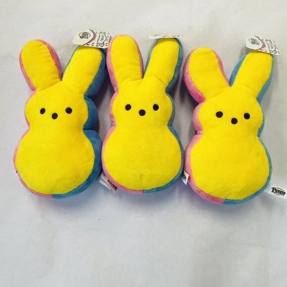 Peep Bunny Plush Stuffed Animal Peeps Rainbow 9 in- Pink Purple Blue (3 Pack) - Picture 1 of 8